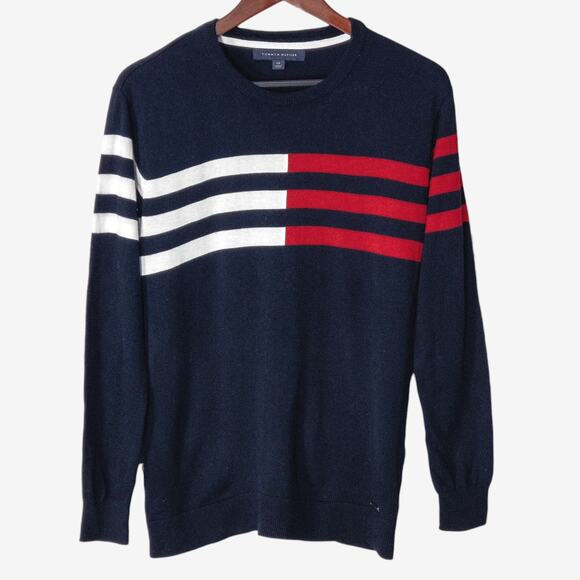 Tommy Hilfiger Women’s Sweater Y2K Coastal Preppy Navy Red White Stripe Size S - Picture 1 of 7